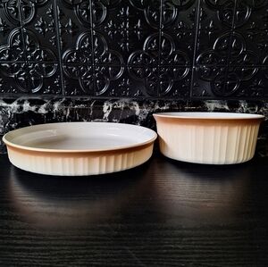 Vintage Corningware French Bisque Quiche Pan & Small Round Casserole Baking Dish